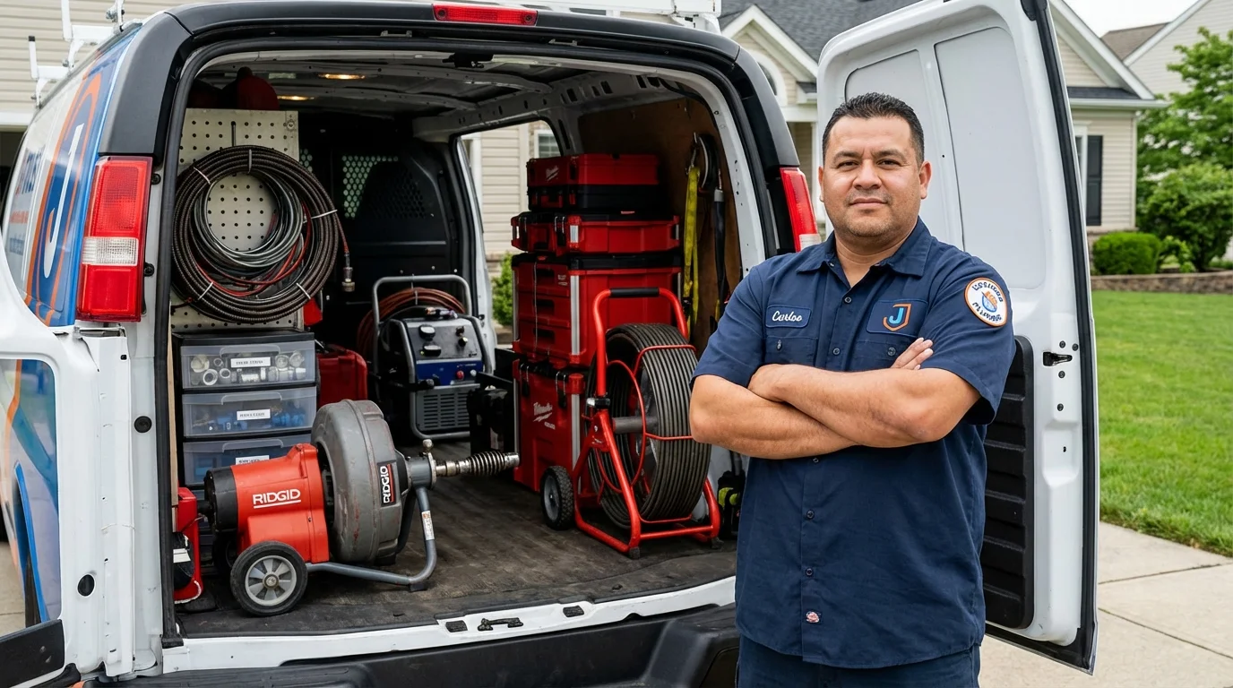 Professional drain cleaning equipment and Johns Plumbing LLC plumber in South Berwick
