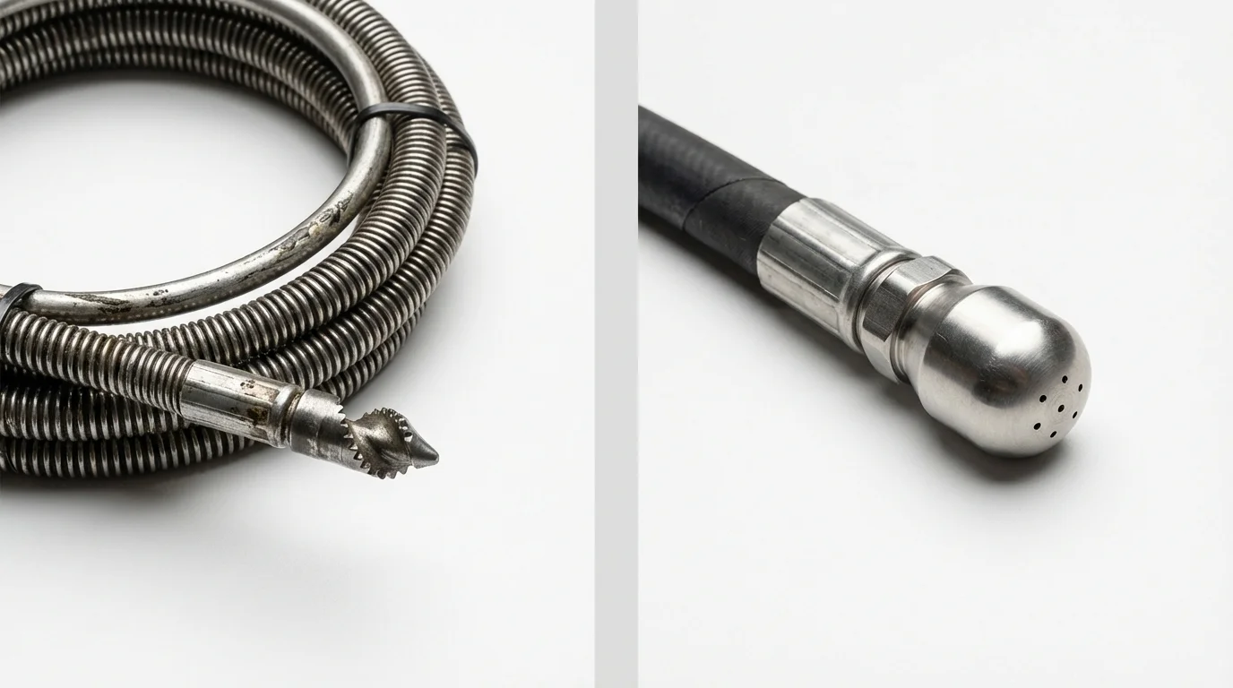 Drain snake cable and hydro jetting nozzle used for drain cleaning in South Berwick, ME