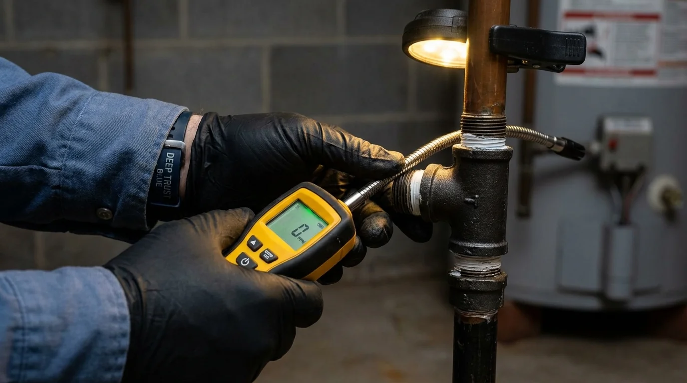 Gas leak detection with electronic sniffer by Johns Plumbing LLC in South Berwick