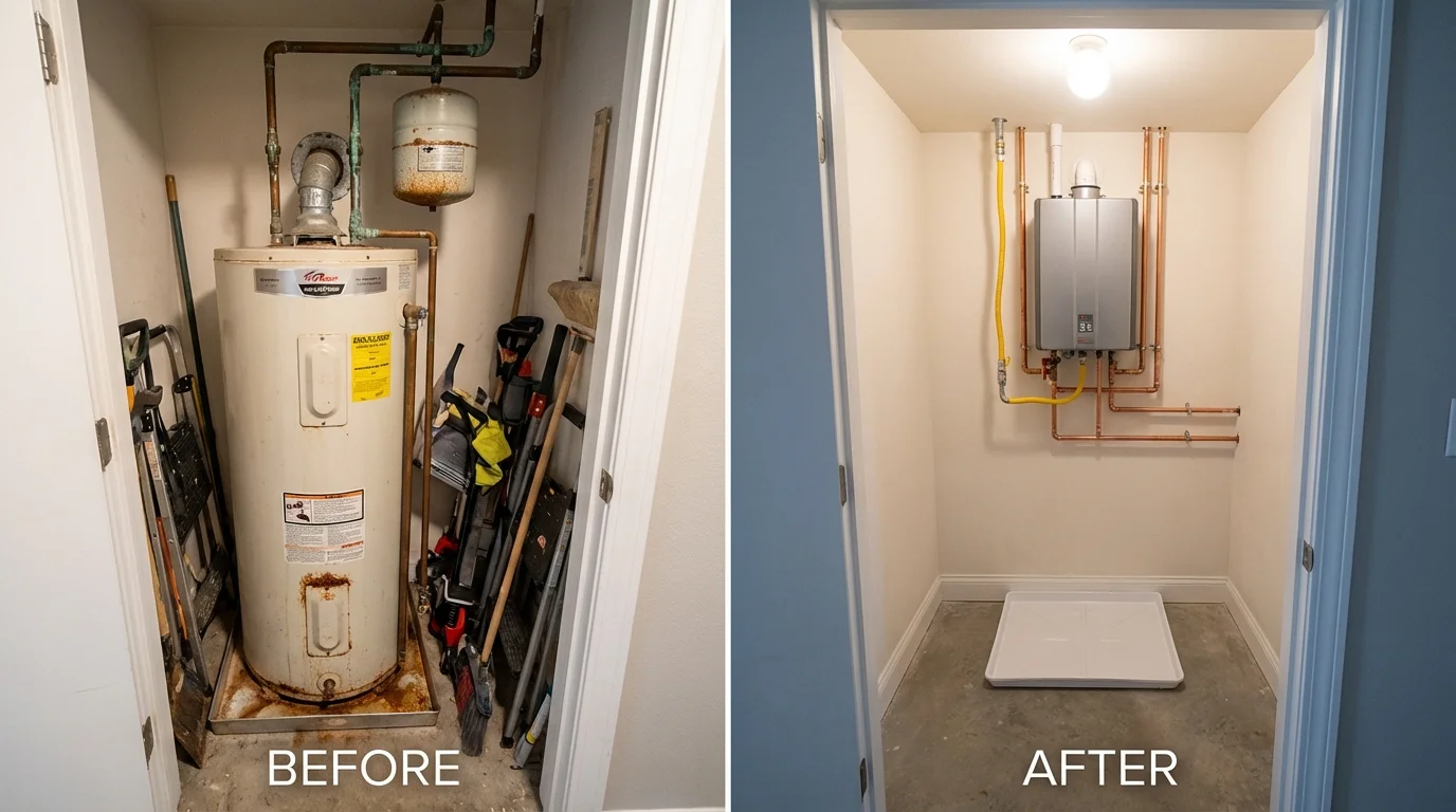 Tank water heater versus wall-mounted tankless unit comparison for South Berwick, ME homeowners
